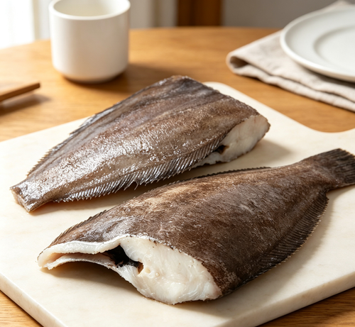 Flounder fillets arranged for cooking