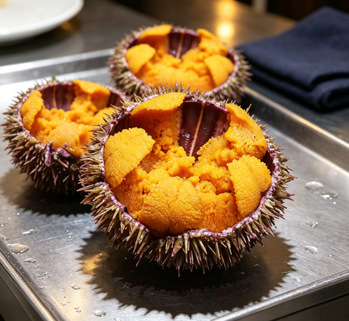 Sea urchin roe served on a plate
