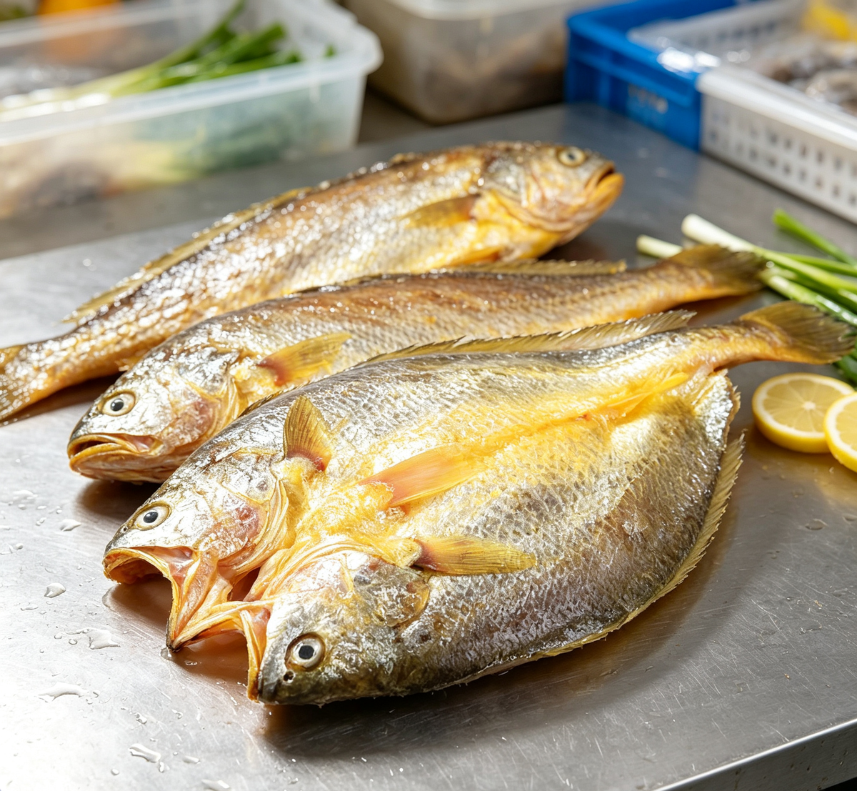Golden Seafood Delight: Freshly Prepared Whole Fish & Fillets